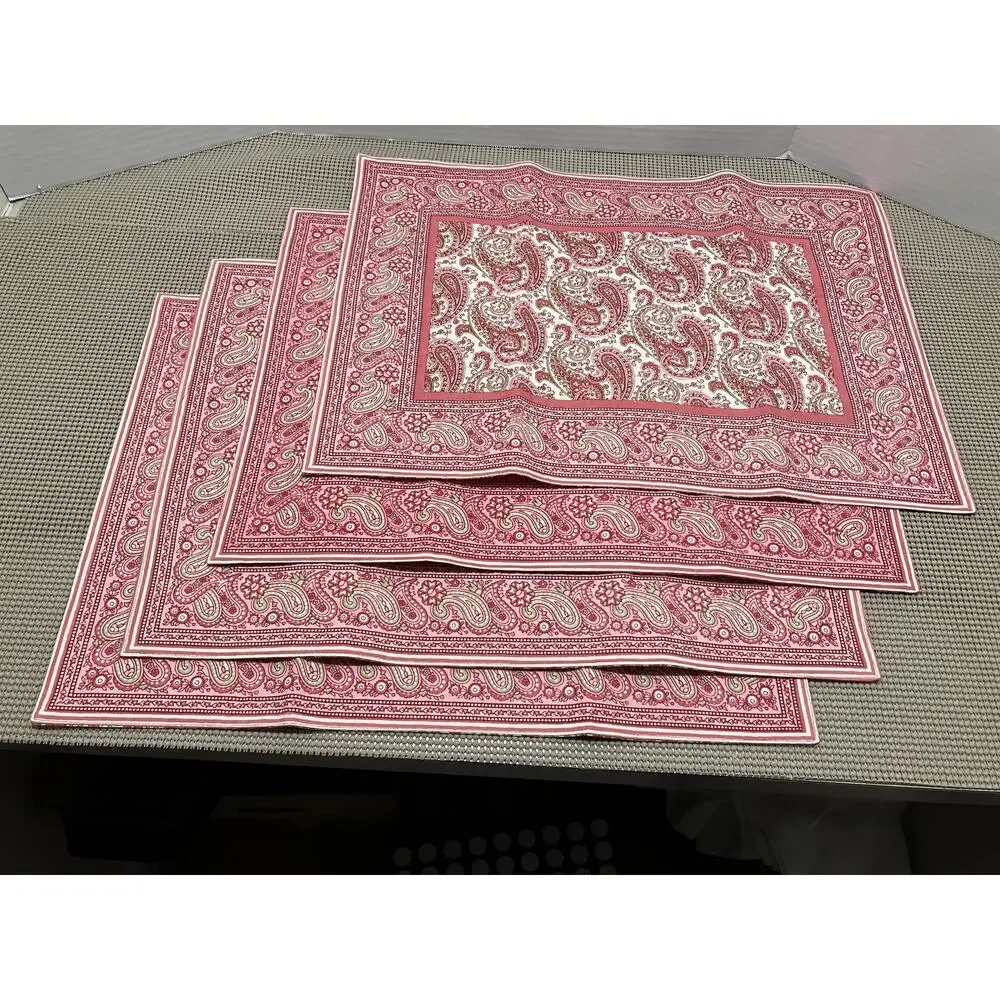 Williams Sonoma Pink Paisley Reversible Placemats Set of 4 Cotton 14x20